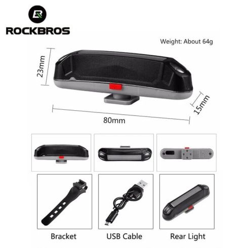 Фонарь задний ROCKBROS мягкий свет, диодный, 3 режима, USB, арт. RB_A54BK